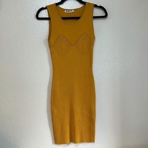 Mustard yellow mini fitted knitted bodycoon dress